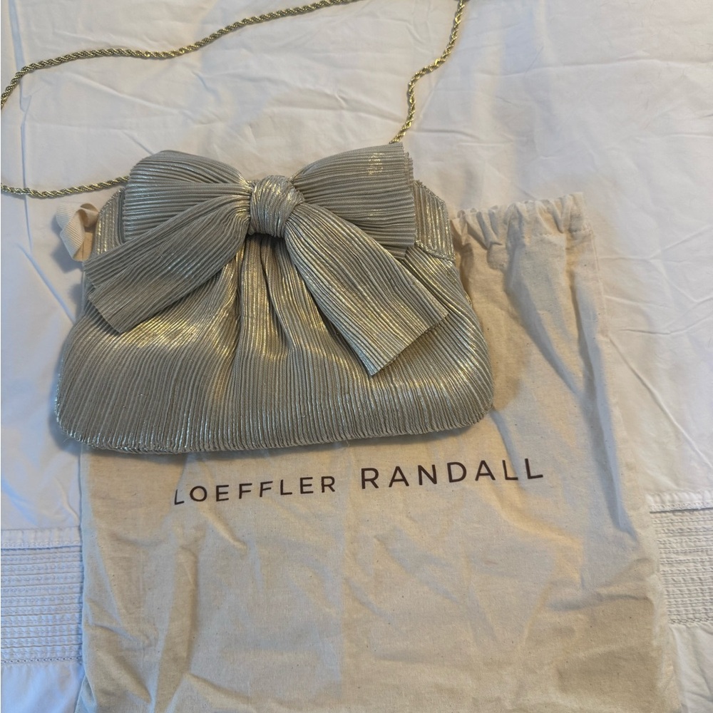 Loeffler Randall Metallic Silver Bow Wristlet